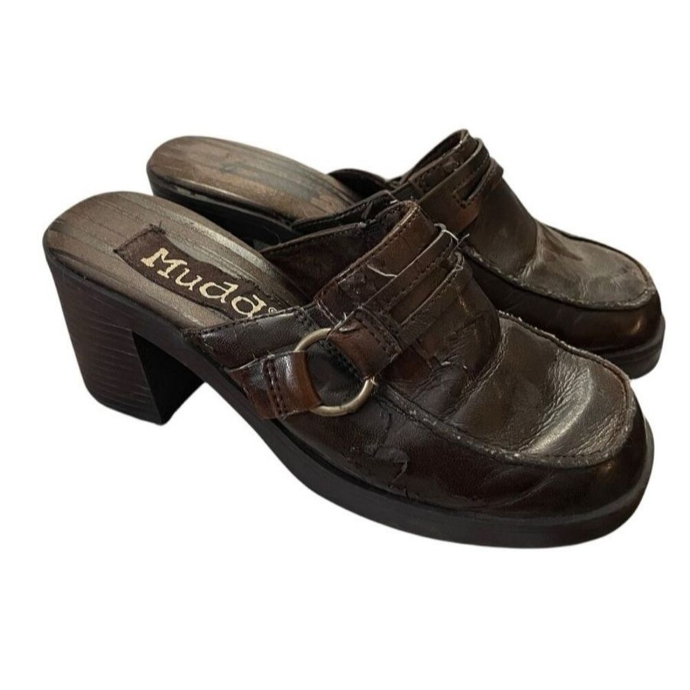 Mudd Block Heel Mule Loafers Ring Detail Brown 6